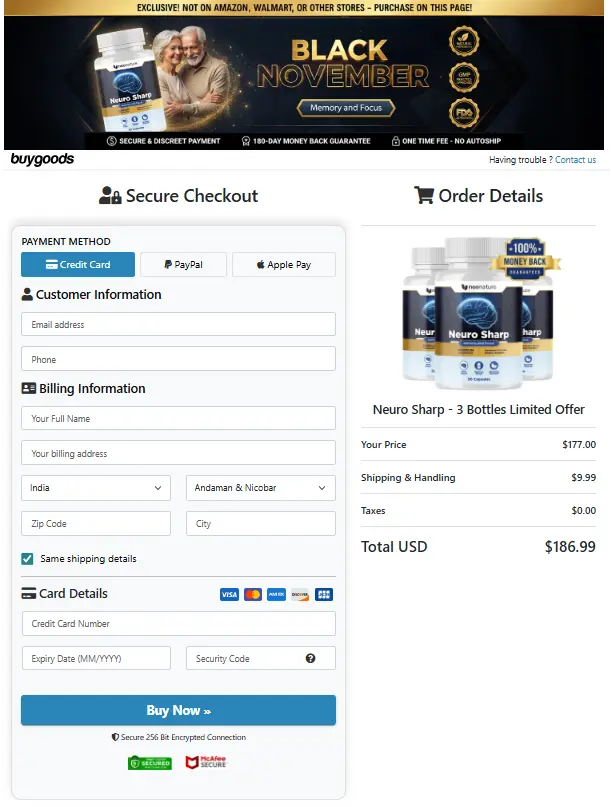 Neuro Sharp order page